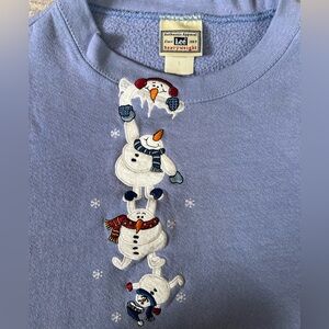 Vintage Lee Heavyweight Light Blue Snowman Embroidered Crewneck